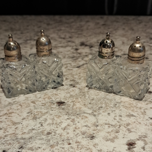 F.B. Rogers Other - Glass Cut-Pattern Salt and Pepper Shakers - Clear Glass with Silver Tops